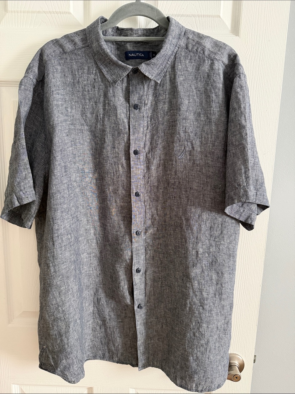 Nautica Short-Sleeve Button-Down Shirt in Heathered Blue - size XXL - 100% Linen